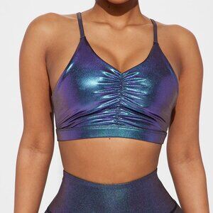 Sz.XL*Fashion Nova*NWT-Blue/Purple Zen Ruched Shimmer Sports Bra